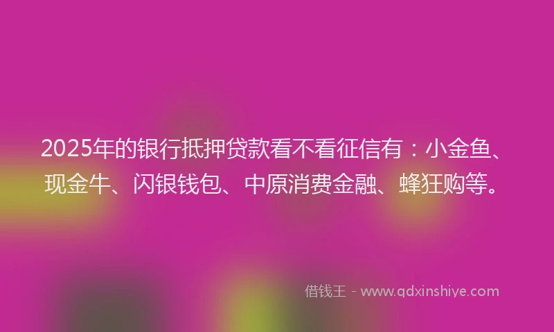 2025年的银行抵押贷款看不看征信有：小金鱼、现金牛、闪银钱包、中原消费金融、蜂狂购等。