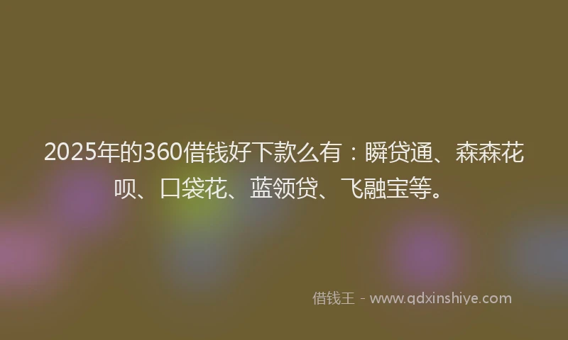 2025年的360借钱好下款么有：瞬贷通、森森花呗、口袋花、蓝领贷、飞融宝等。