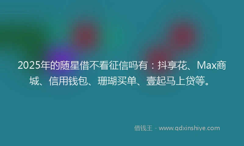2025年的随星借不看征信吗有：抖享花、Max商城、信用钱包、珊瑚买单、壹起马上贷等。