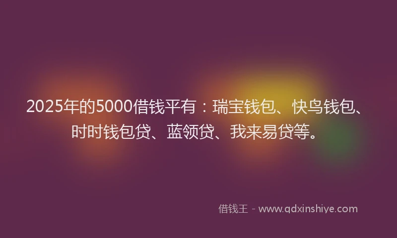 2025年的5000借钱平有：瑞宝钱包、快鸟钱包、时时钱包贷、蓝领贷、我来易贷等。