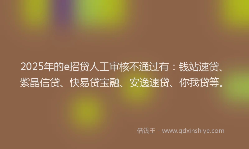 2025年的e招贷人工审核不通过有：钱站速贷、紫晶信贷、快易贷宝融、安逸速贷、你我贷等。