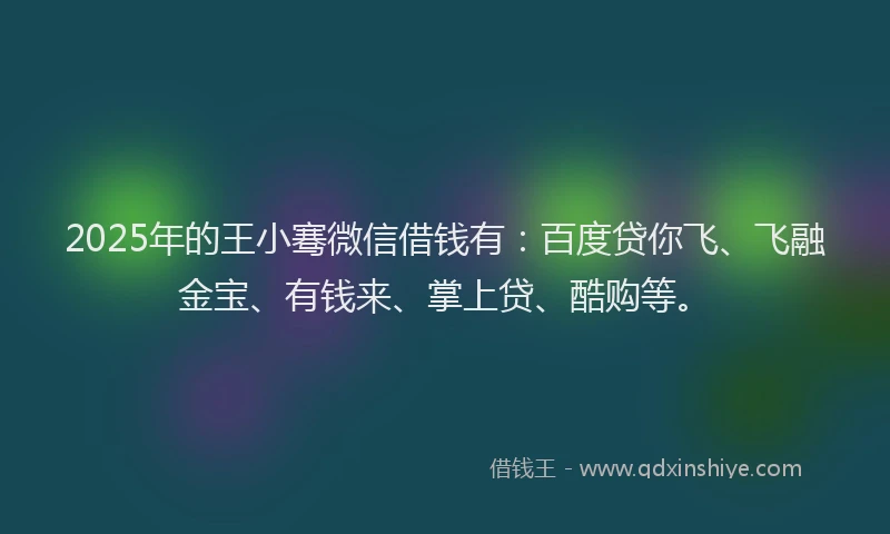 2025年的王小骞微信借钱有：百度贷你飞、飞融金宝、有钱来、掌上贷、酷购等。