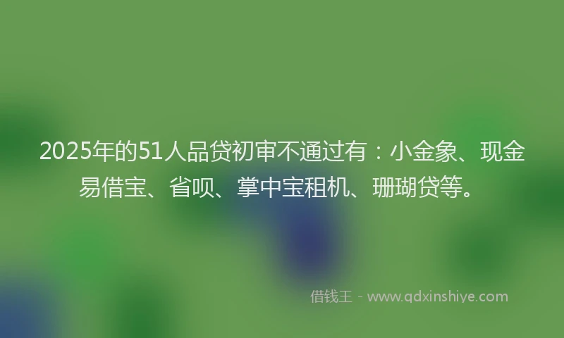 2025年的51人品贷初审不通过有：小金象、现金易借宝、省呗、掌中宝租机、珊瑚贷等。