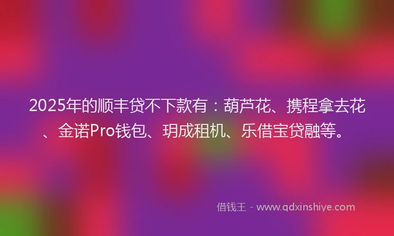 2025年的顺丰贷不下款有：葫芦花、携程拿去花、金诺Pro钱包、玥成租机、乐借宝贷融等。