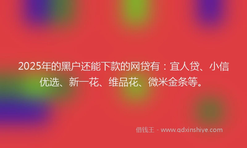 2025年的黑户还能下款的网贷有：宜人贷、小信优选、新一花、维品花、微米金条等。