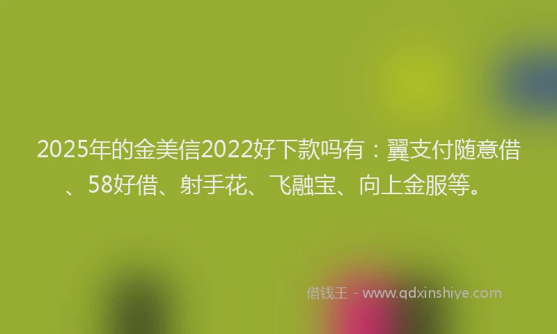 2025年的金美信2022好下款吗有:翼支付随意借、58好借、射手花、飞融宝、向上金服等。