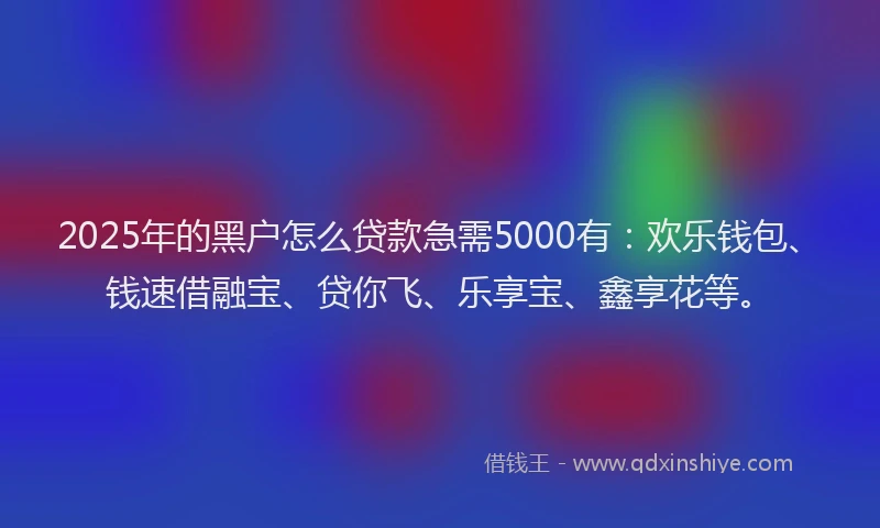 2025年的黑户怎么贷款急需5000有：欢乐钱包、钱速借融宝、贷你飞、乐享宝、鑫享花等。
