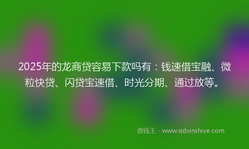2025年的龙商贷容易下款吗有：钱速借宝融、微粒快贷、闪贷宝速借、时光分期、通过放等。