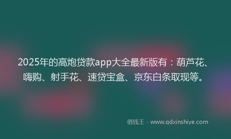 2025年的高炮贷款app大全最新版有：葫芦花、嗨购、射手花、速贷宝盒、京东白条取现等。
