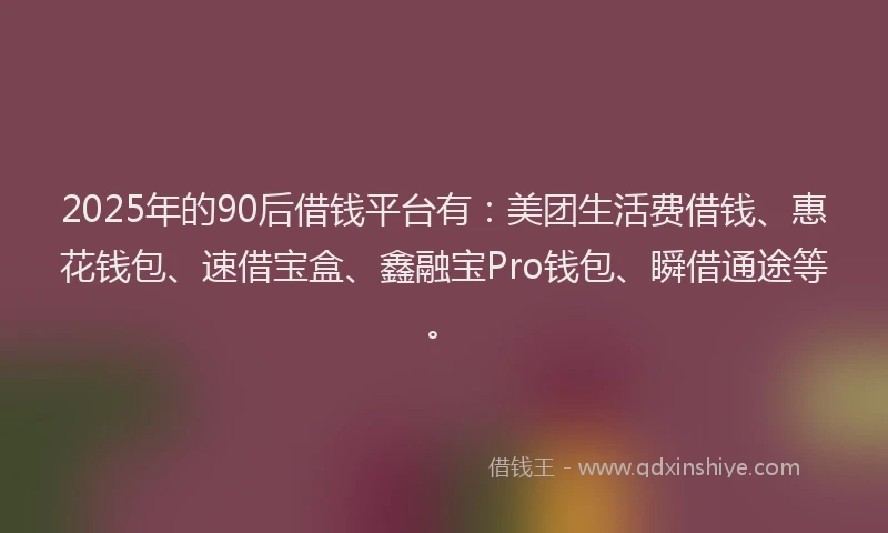 2025年的90后借钱平台有:美团生活费借钱、惠花钱包、速借宝盒、鑫融宝Pro钱包、瞬借通途等。