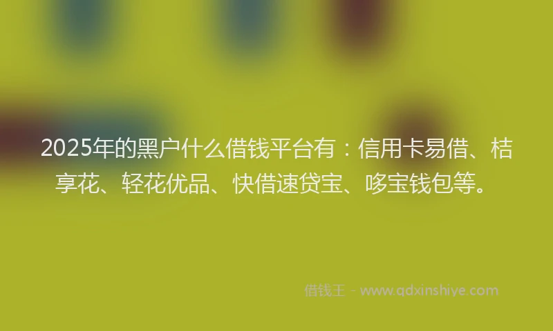 2025年的黑户什么借钱平台有：信用卡易借、桔享花、轻花优品、快借速贷宝、哆宝钱包等。
