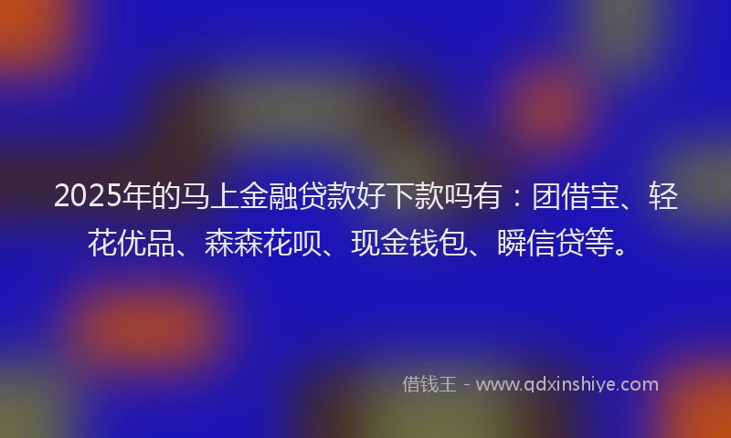 2025年的马上金融贷款好下款吗有：团借宝、轻花优品、森森花呗、现金钱包、瞬信贷等。