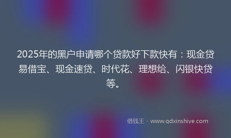 2025年的黑户申请哪个贷款好下款快有：现金贷易借宝、现金速贷、时代花、理想给、闪银快贷等。