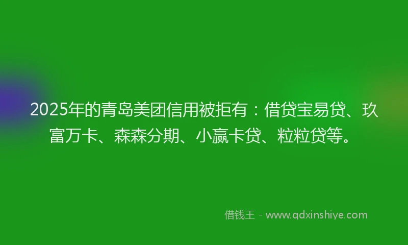 2025年的青岛美团信用被拒有:借贷宝易贷、玖富万卡、森森分期、小赢卡贷、粒粒贷等。