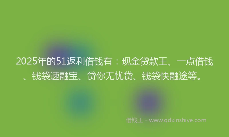 2025年的51返利借钱有：现金贷款王、一点借钱、钱袋速融宝、贷你无忧贷、钱袋快融途等。