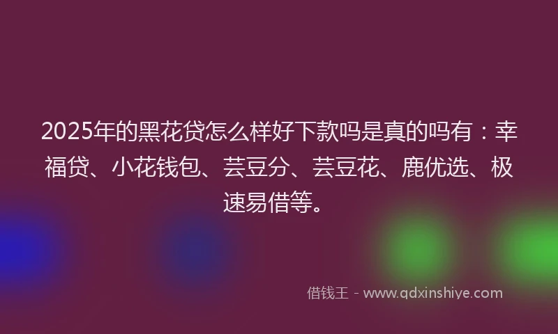 2025年的黑花贷怎么样好下款吗是真的吗有：幸福贷、小花钱包、芸豆分、芸豆花、鹿优选、极速易借等。