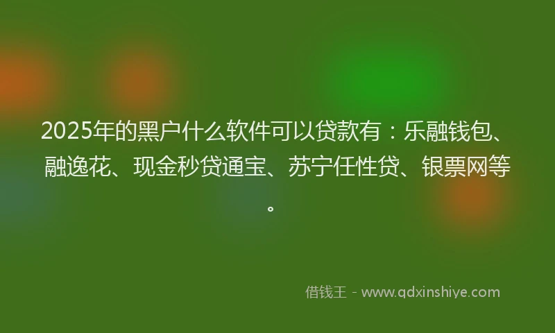 2025年的黑户什么软件可以贷款有：乐融钱包、融逸花、现金秒贷通宝、苏宁任性贷、银票网等。