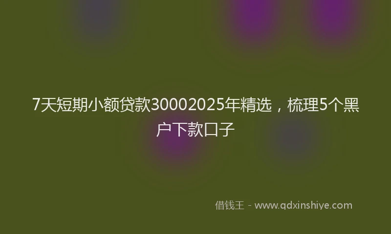 7天短期小额贷款30002025年精选，梳理5个黑户下款口子