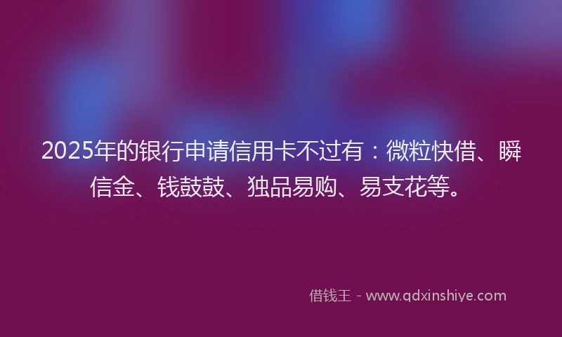 2025年的银行申请信用卡不过有：微粒快借、瞬信金、钱鼓鼓、独品易购、易支花等。