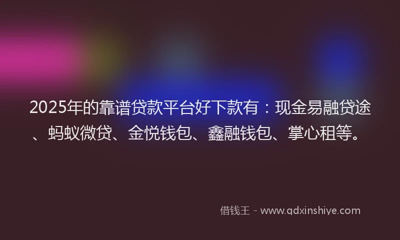 2025年的靠谱贷款平台好下款有：现金易融贷途、蚂蚁微贷、金悦钱包、鑫融钱包、掌心租等。