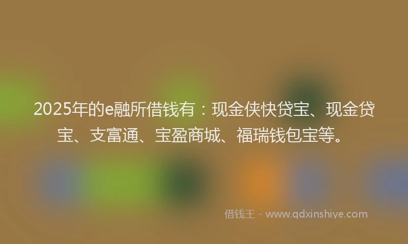 2025年的e融所借钱有：现金侠快贷宝、现金贷宝、支富通、宝盈商城、福瑞钱包宝等。