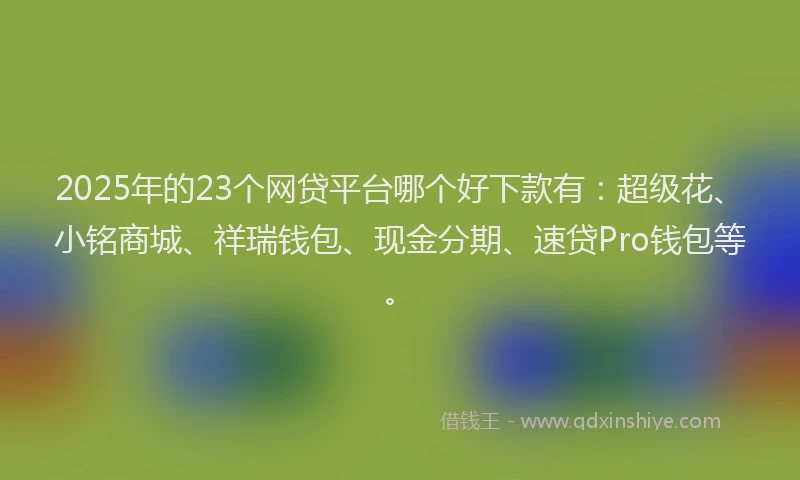 2025年的23个网贷平台哪个好下款有：超级花、小铭商城、祥瑞钱包、现金分期、速贷Pro钱包等。