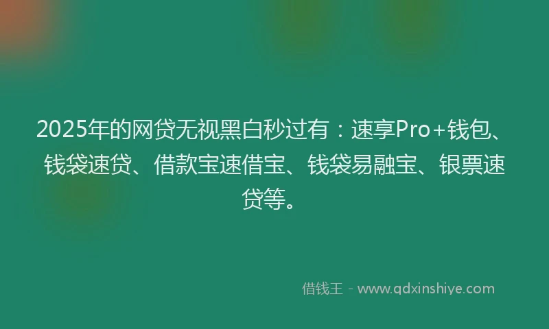 2025年的网贷无视黑白秒过有：速享Pro+钱包、钱袋速贷、借款宝速借宝、钱袋易融宝、银票速贷等。