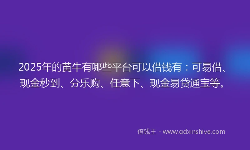 2025年的黄牛有哪些平台可以借钱有：可易借、现金秒到、分乐购、任意下、现金易贷通宝等。