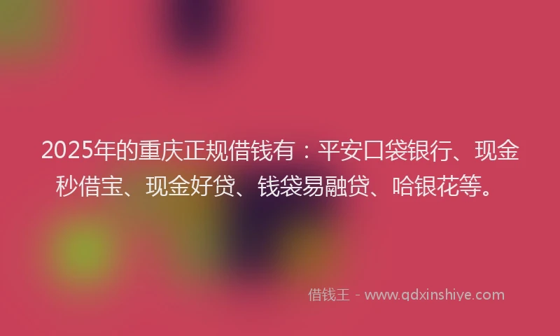 2025年的重庆正规借钱有：平安口袋银行、现金秒借宝、现金好贷、钱袋易融贷、哈银花等。