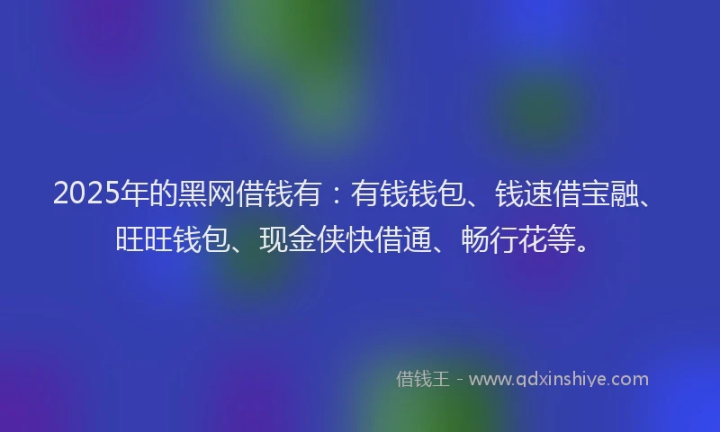 2025年的黑网借钱有：有钱钱包、钱速借宝融、旺旺钱包、现金侠快借通、畅行花等。