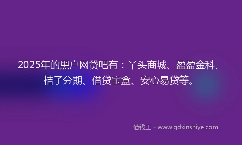 2025年的黑户网贷吧有：丫头商城、盈盈金科、桔子分期、借贷宝盒、安心易贷等。