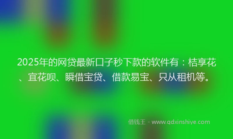 2025年的网贷最新口子秒下款的软件有：桔享花、宜花呗、瞬借宝贷、借款易宝、只从租机等。