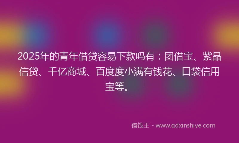 2025年的青年借贷容易下款吗有：团借宝、紫晶信贷、千亿商城、百度度小满有钱花、口袋信用宝等。