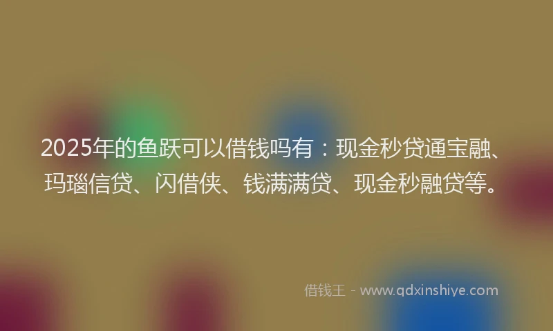2025年的鱼跃可以借钱吗有：现金秒贷通宝融、玛瑙信贷、闪借侠、钱满满贷、现金秒融贷等。