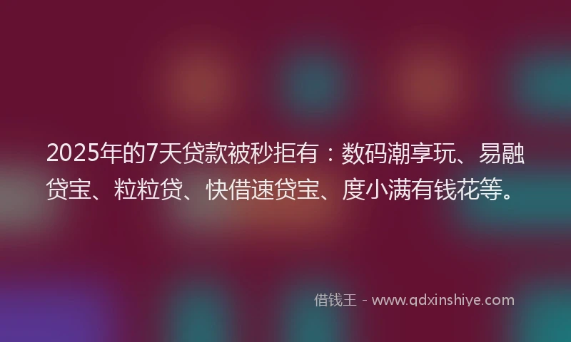 2025年的7天贷款被秒拒有：数码潮享玩、易融贷宝、粒粒贷、快借速贷宝、度小满有钱花等。