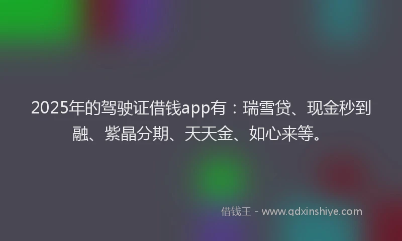 2025年的驾驶证借钱app有：瑞雪贷、现金秒到融、紫晶分期、天天金、如心来等。