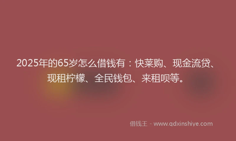 2025年的65岁怎么借钱有：快莱购、现金流贷、现租柠檬、全民钱包、来租呗等。