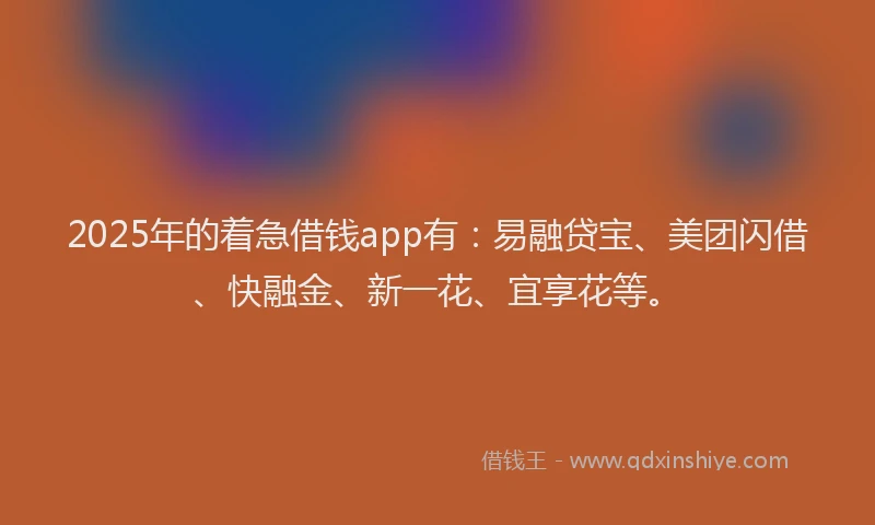 2025年的着急借钱app有：易融贷宝、美团闪借、快融金、新一花、宜享花等。