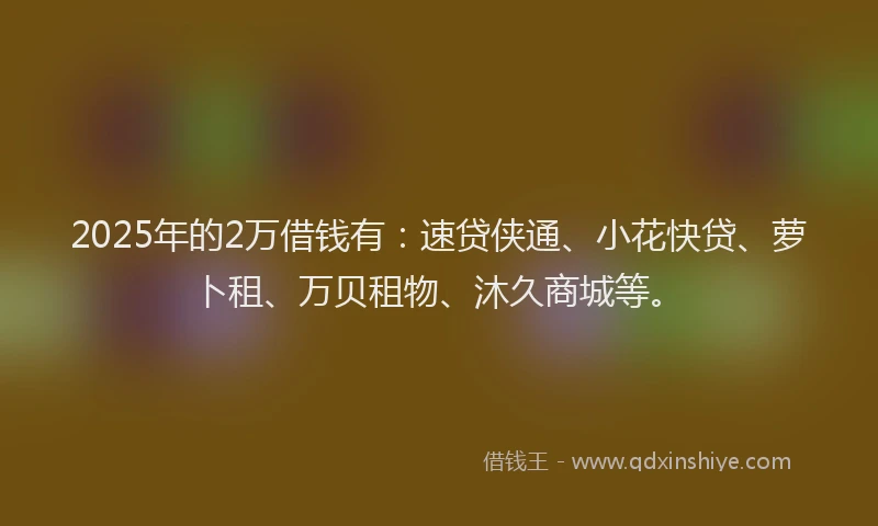 2025年的2万借钱有：速贷侠通、小花快贷、萝卜租、万贝租物、沐久商城等。