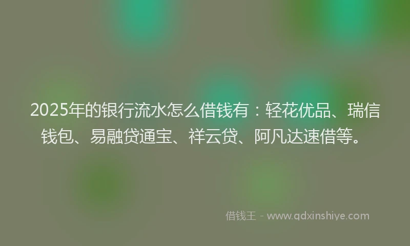 2025年的银行流水怎么借钱有：轻花优品、瑞信钱包、易融贷通宝、祥云贷、阿凡达速借等。