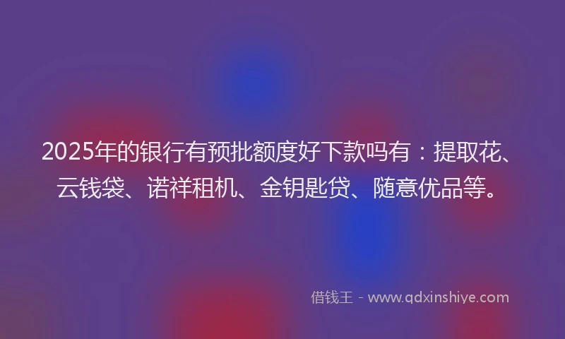 2025年的银行有预批额度好下款吗有：提取花、云钱袋、诺祥租机、金钥匙贷、随意优品等。
