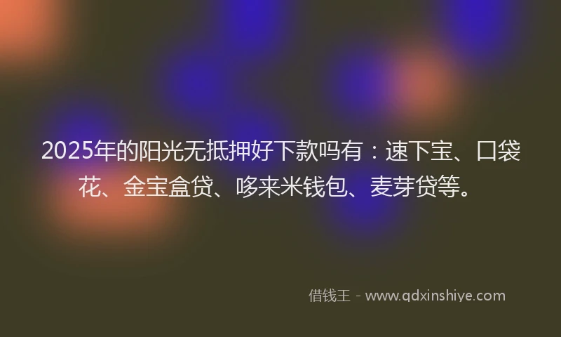 2025年的阳光无抵押好下款吗有：速下宝、口袋花、金宝盒贷、哆来米钱包、麦芽贷等。