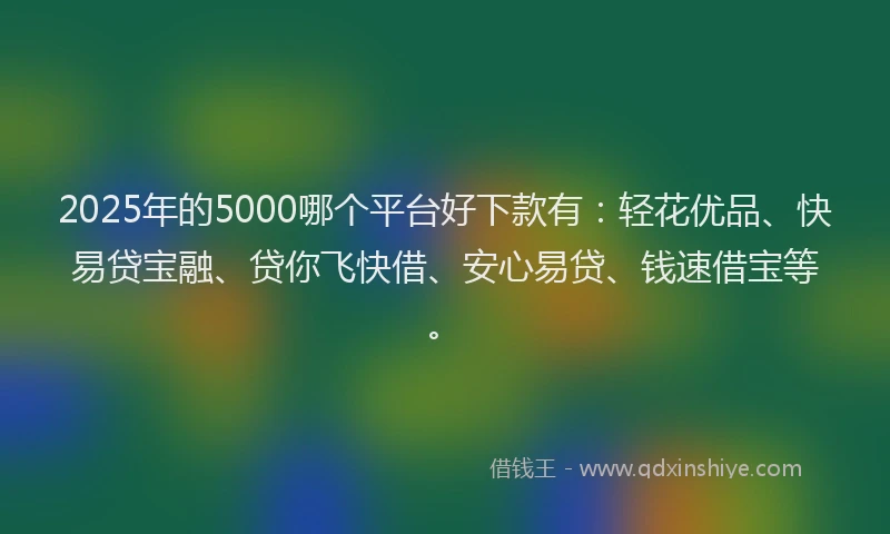 2025年的5000哪个平台好下款有：轻花优品、快易贷宝融、贷你飞快借、安心易贷、钱速借宝等。