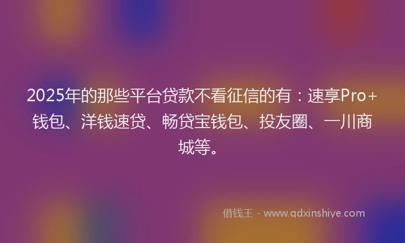2025年的那些平台贷款不看征信的有：速享Pro+钱包、洋钱速贷、畅贷宝钱包、投友圈、一川商城等。