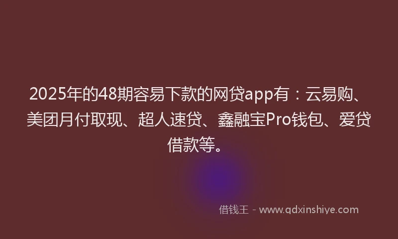 2025年的48期容易下款的网贷app有：云易购、美团月付取现、超人速贷、鑫融宝Pro钱包、爱贷借款等。