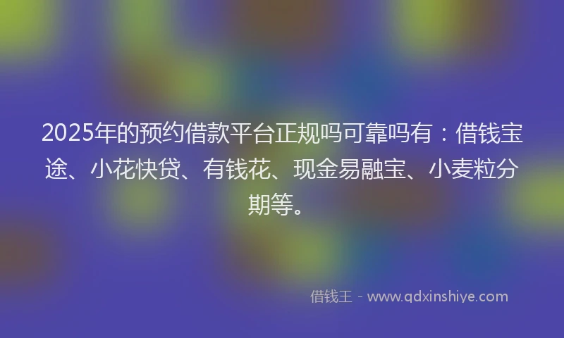 2025年的预约借款平台正规吗可靠吗有：借钱宝途、小花快贷、有钱花、现金易融宝、小麦粒分期等。