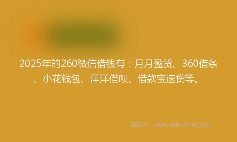 2025年的260微信借钱有:月月盈贷、360借条、小花钱包、洋洋借呗、借款宝速贷等。
