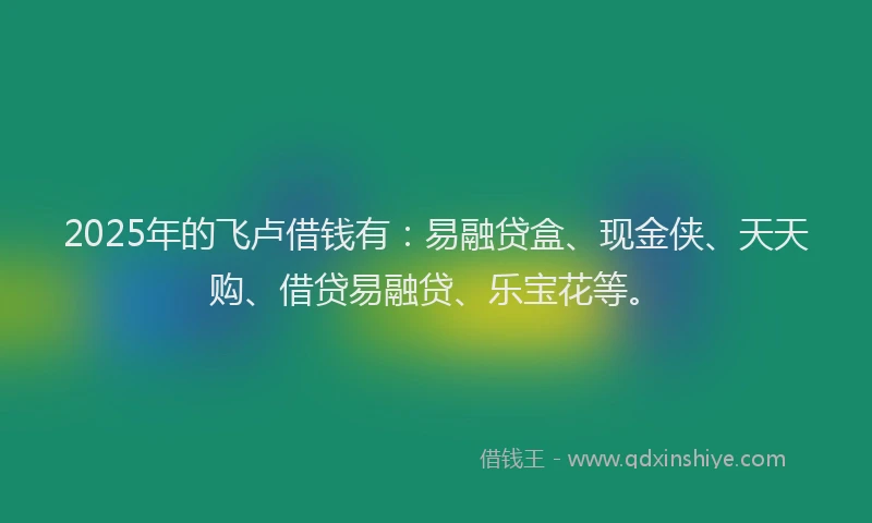 2025年的飞卢借钱有：易融贷盒、现金侠、天天购、借贷易融贷、乐宝花等。