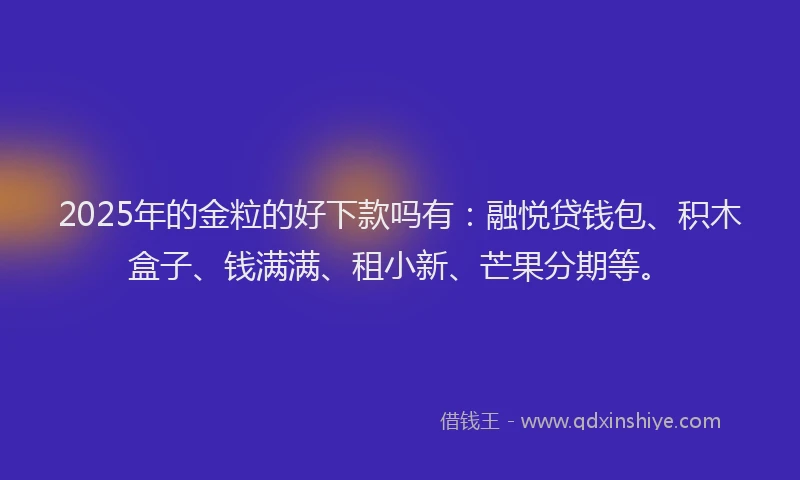 2025年的金粒的好下款吗有：融悦贷钱包、积木盒子、钱满满、租小新、芒果分期等。