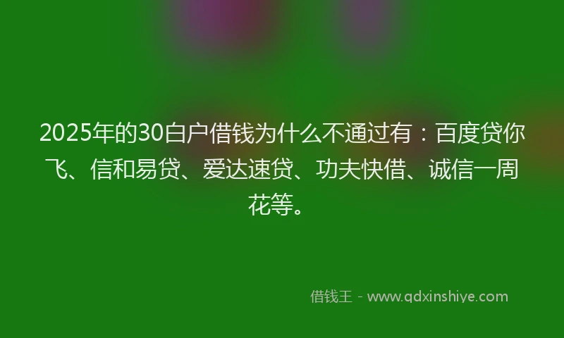 2025年的30白户借钱为什么不通过有：百度贷你飞、信和易贷、爱达速贷、功夫快借、诚信一周花等。